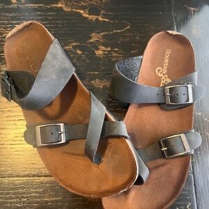 Black and Brown Comfort Sandals with Adjustable Straps